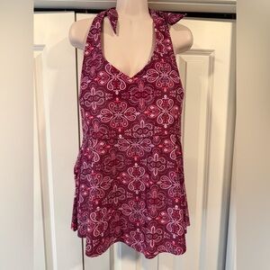 Sol Borne purple paisley halter tankini swim top 3X NEW